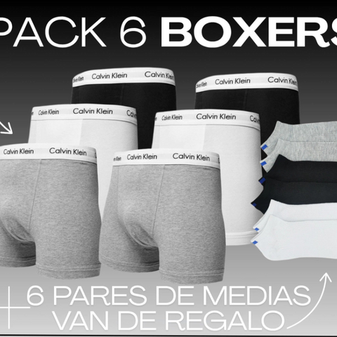 PACK 6 BOXERS CALVIN KLEIN + 6 PARES DE MEDIAS DE REGALO